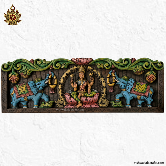 Gajalakshmi Wooden wall panel Multicolour Home Decor HandCarved