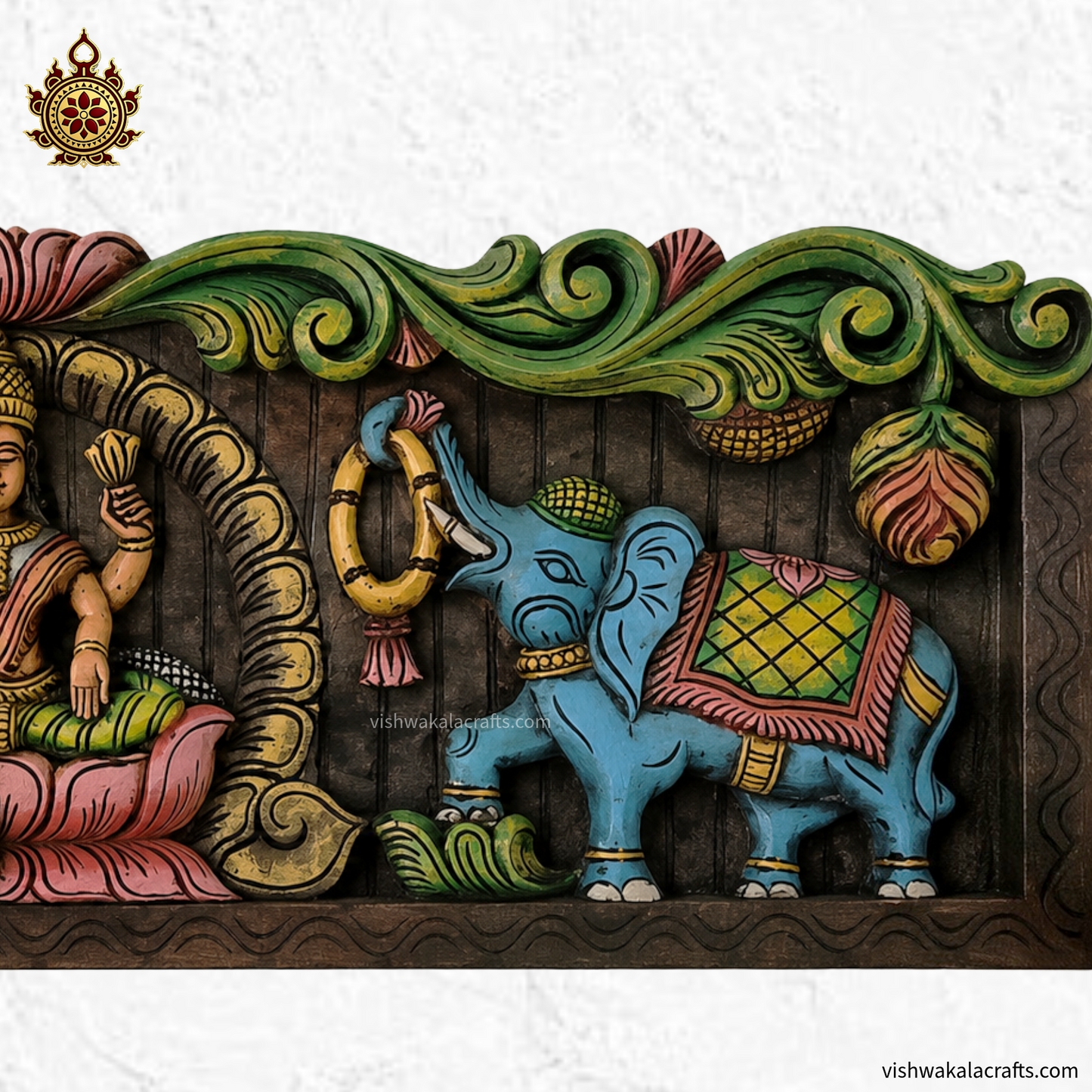 Gajalakshmi Wooden wall panel Multicolour Home Decor HandCarved