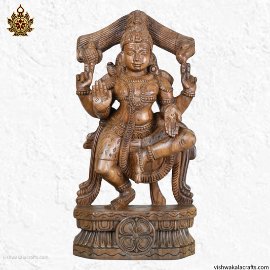Handcrafted Wooden Blessing Lord Shiva Standing Sculpture (2 feet) Vaagai wood