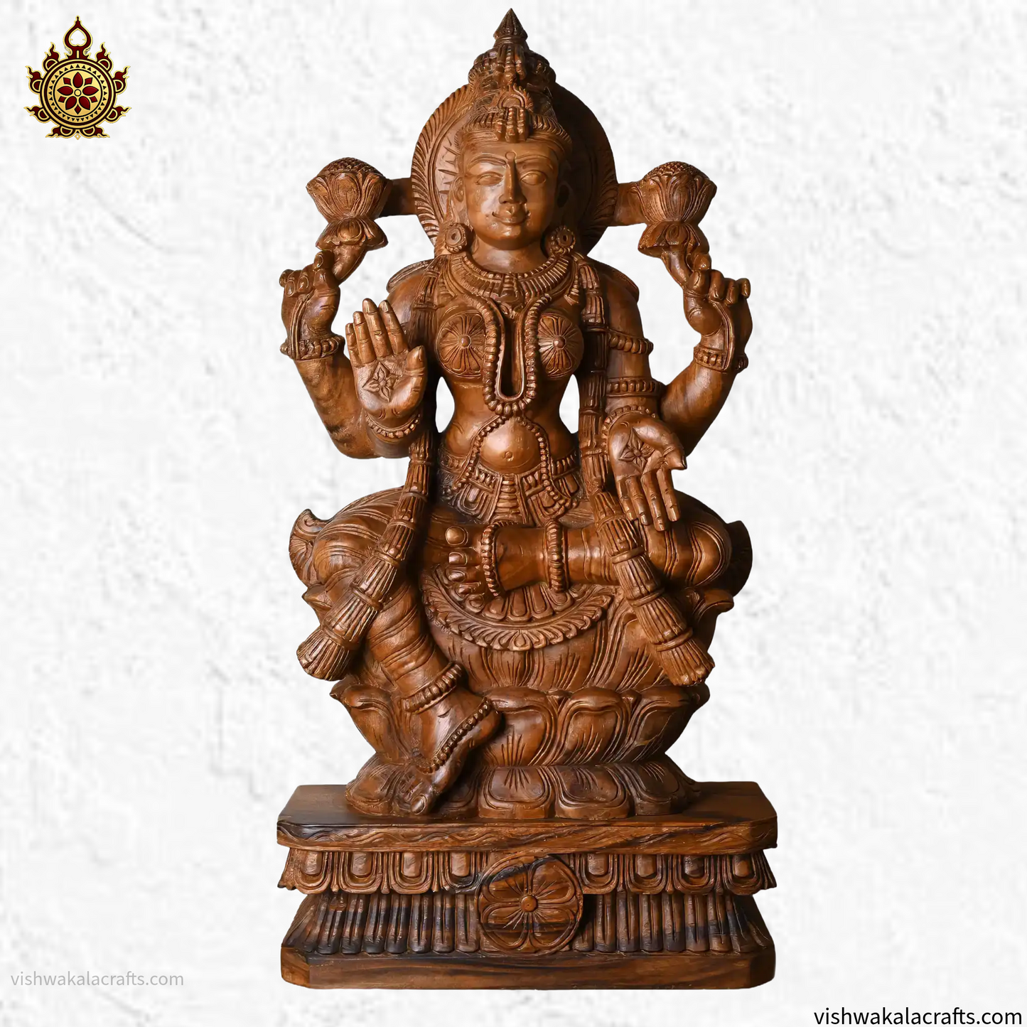 Handcrafted Wooden Lakshmi Idol Temple Style (3 feet)