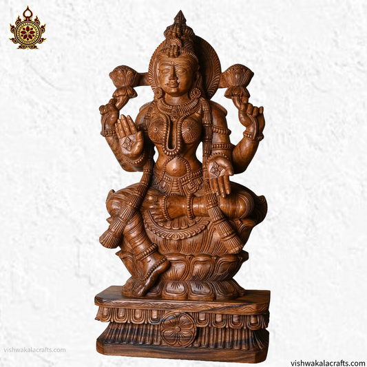 Handcrafted Wooden Lakshmi Idol Temple Style (3 feet)