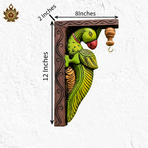 Parrot Wood Carving Wall Bracket - Home decor traditional chettinad handcraft (12x8x2) (Single)