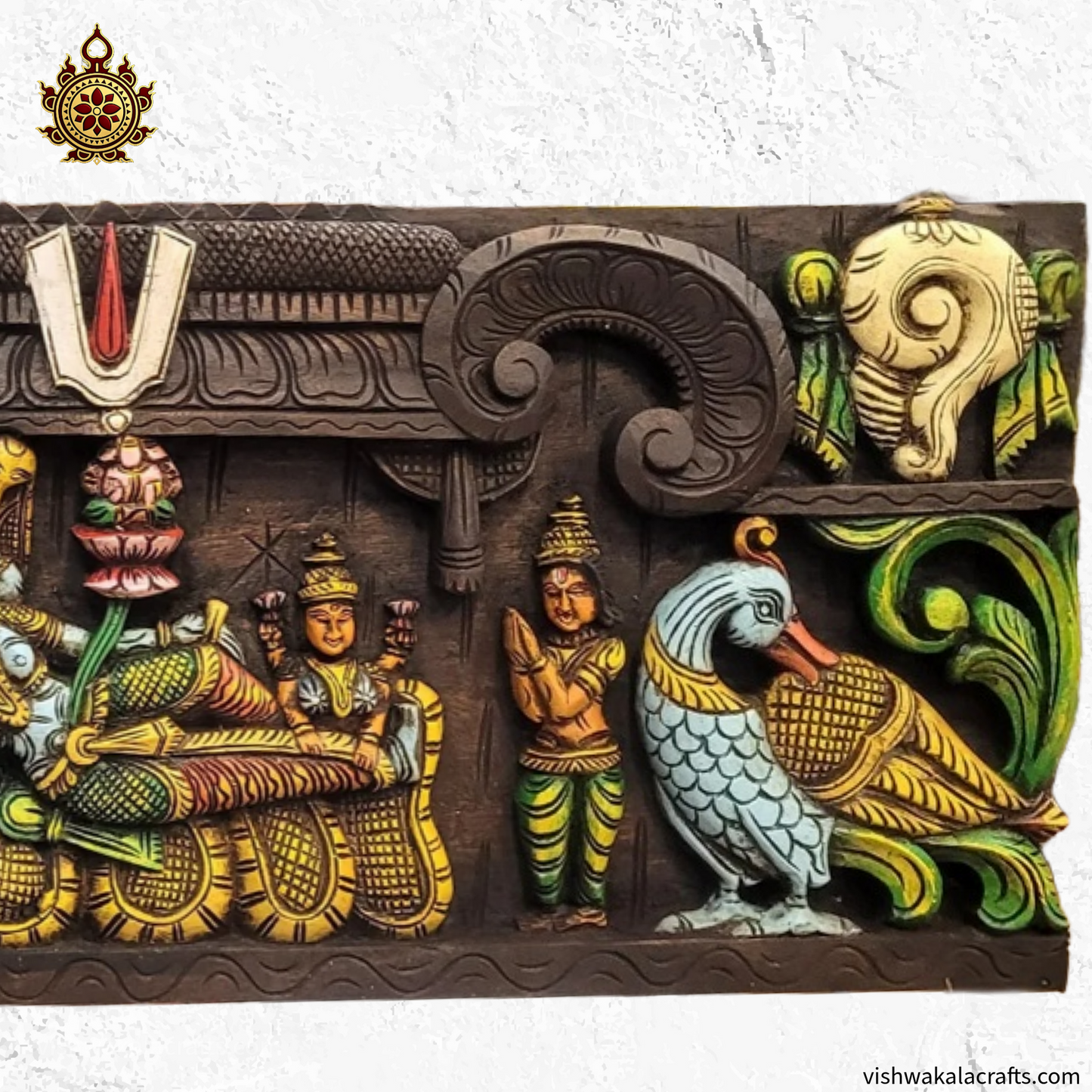 Lord Ranganathar with Namam Sangu Chekkaram Wooden wall Hanging Panel