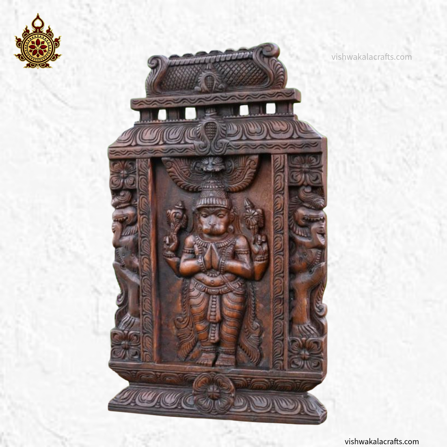 Wooden Hanuman Gopuram Carving Wall Panel