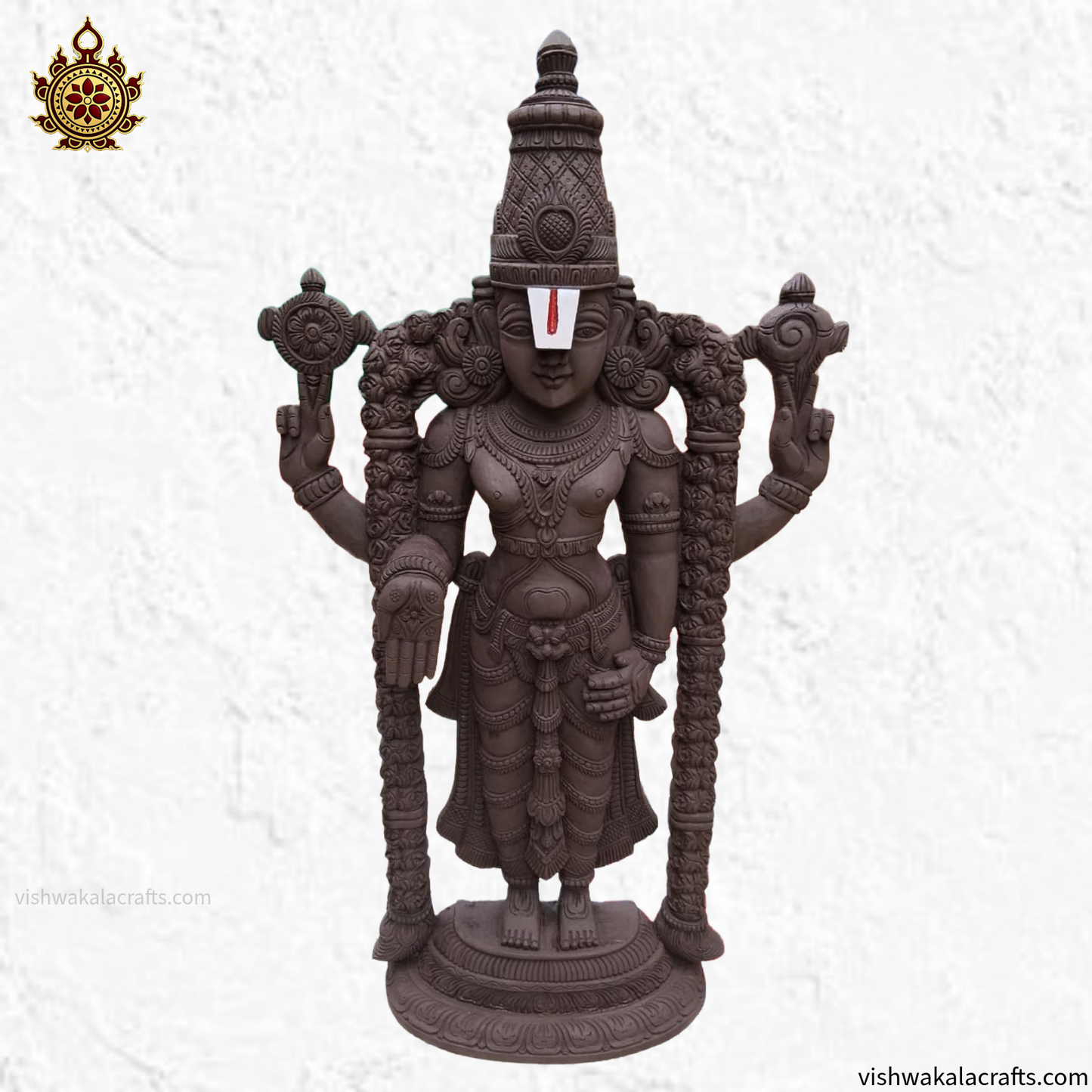 Handcrafted Lord Venkateswara (Balaji) Wooden Statue - (Shine Polish & Matte Finish)