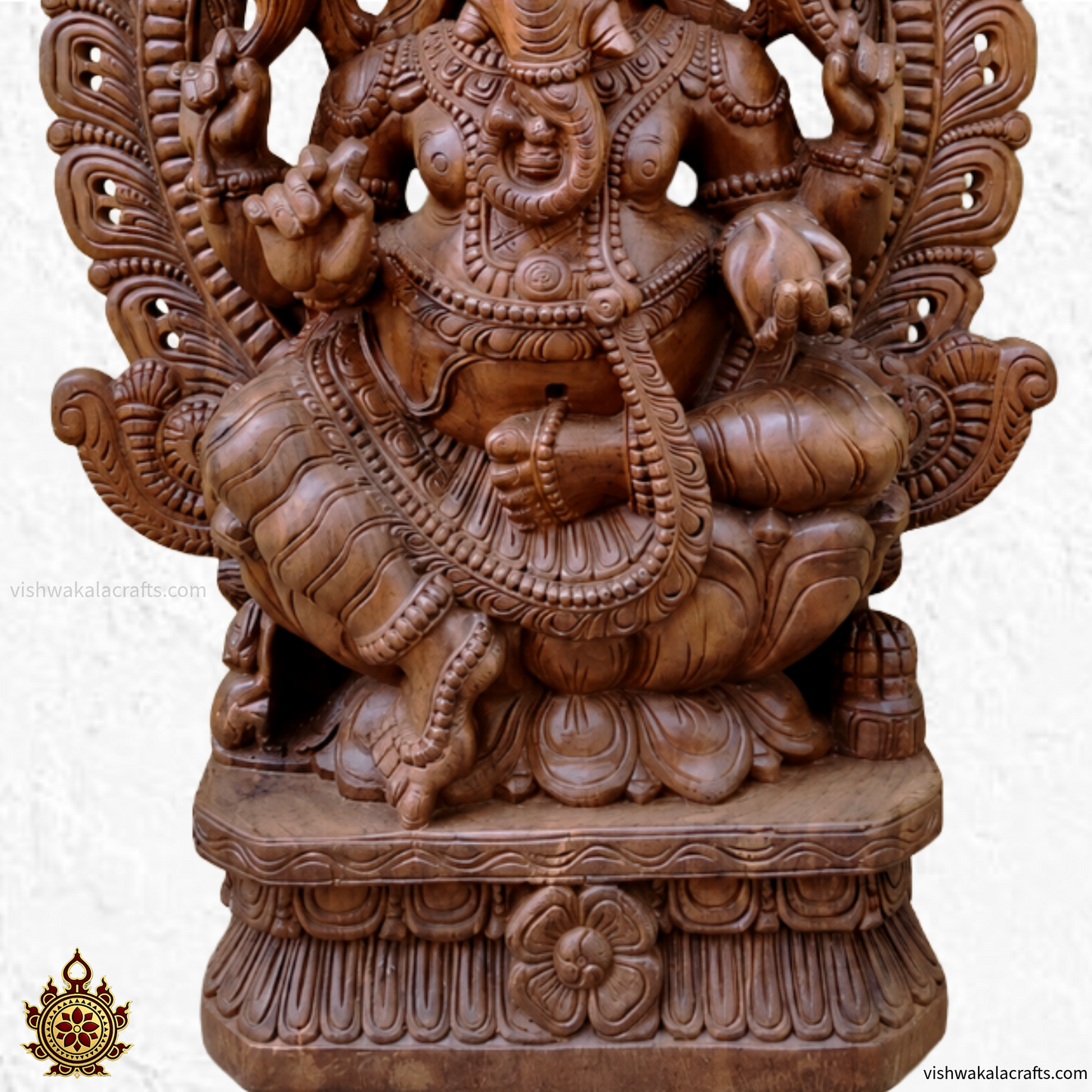 Handcrafted Wooden Lord Ganesha Idol with Ornate Arch (5 feet)
