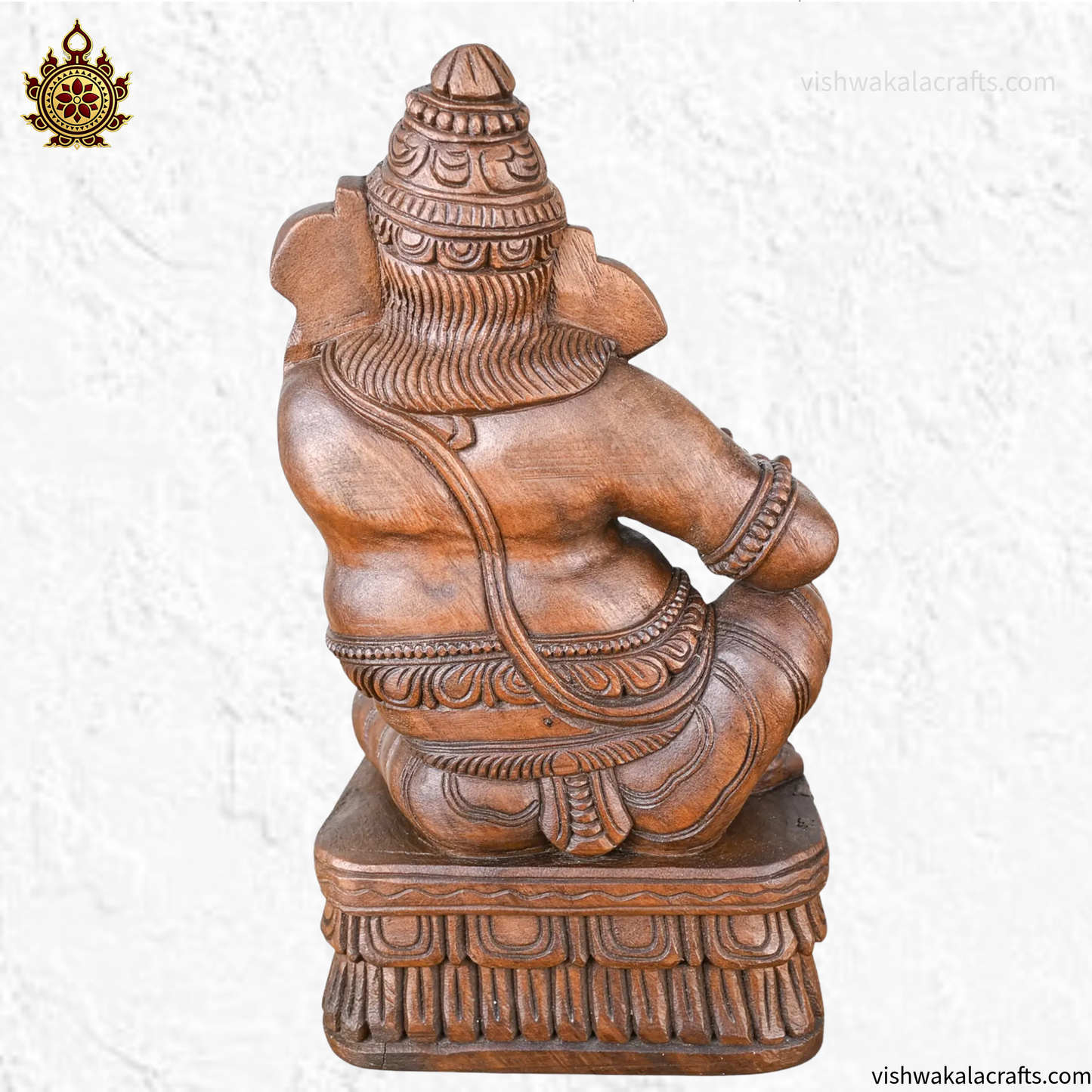 Wooden Handcrafted Flute Playing Ganesha Statue 19''