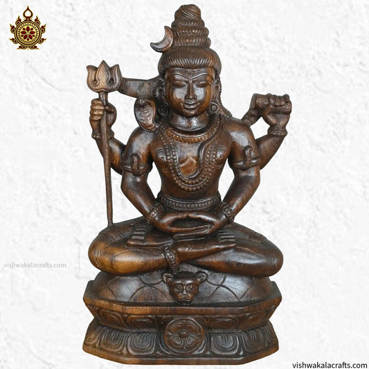 Handcrafted Meditative Lord Shiva Wooden Statue (21 inches)