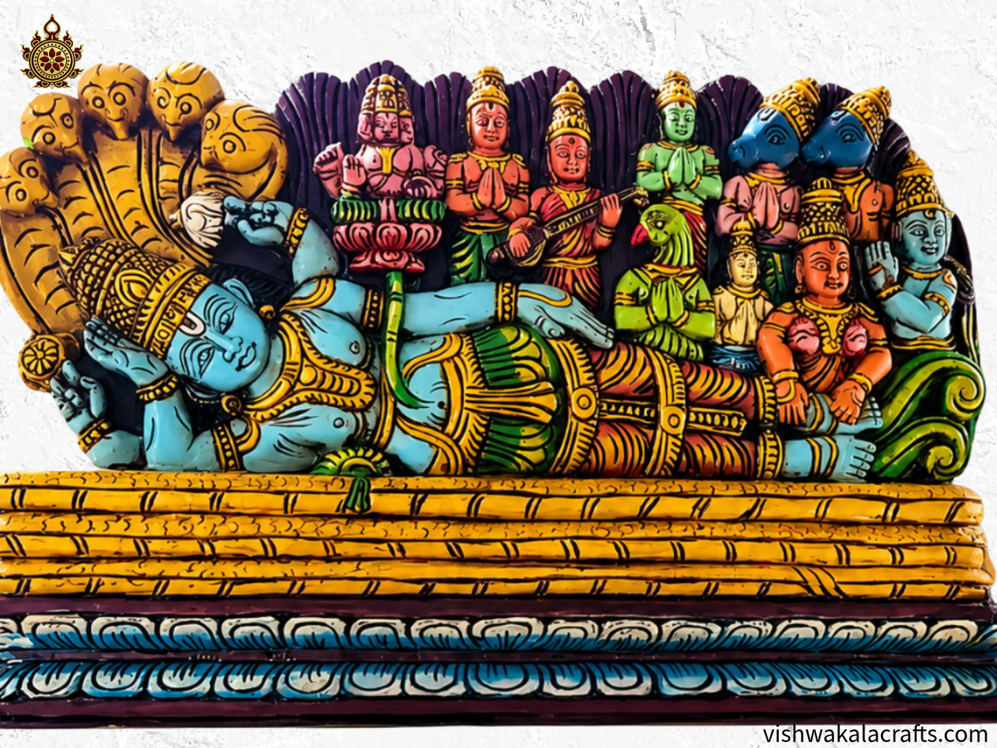 Ananthashayanam Vishnu Teakwood Horizontal Panel Hand-Carved (15x24x2)