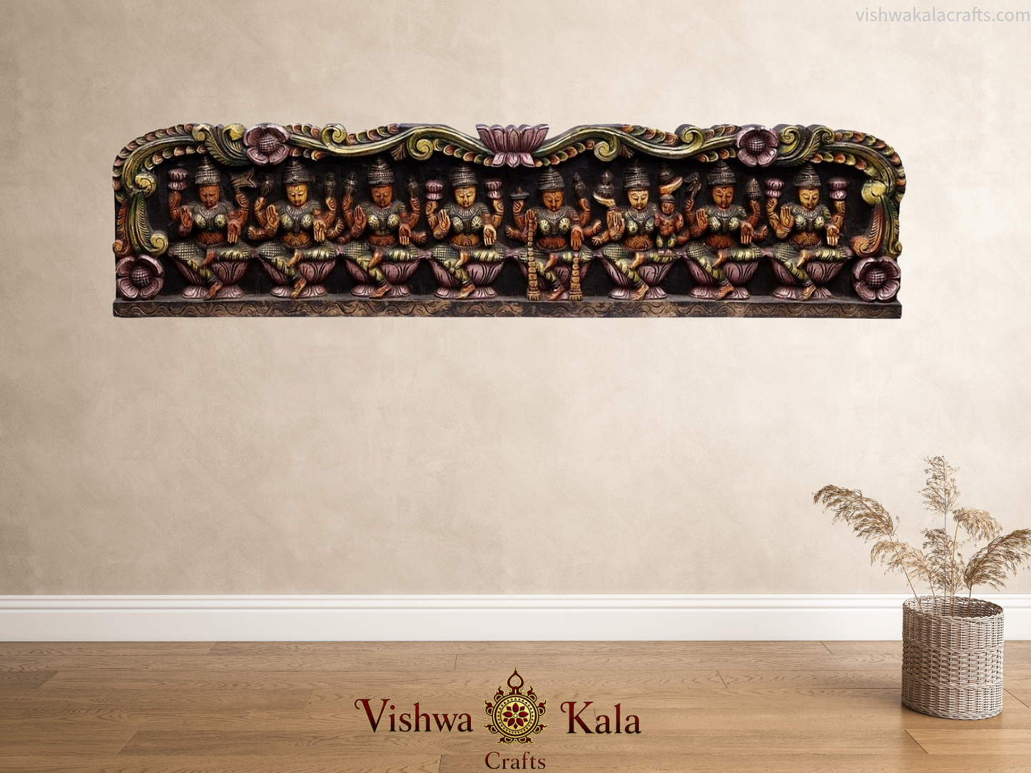 Multicolour Handcarved Ashtalakshmi Horizontal Panel (48x12x2) Inches
