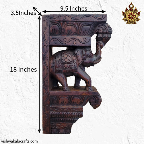 Elephant Trunk UP Wall Bracket - Corbel Mahogany Wood Carving (12x7x2) & (18x9.5x3.5) Inches (Single)