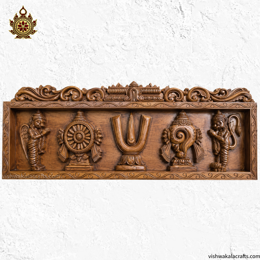Wooden Namam Sangu Chakram Wit Garudan & Hanuman Wall Panel