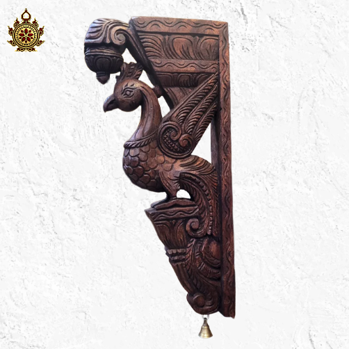 Parrot Big wall bracket corbel natural colour wood carving mahogany wood traditional chettinad handicrafts (18x9x2) (Single)