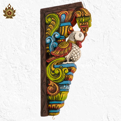 White annam wall brackets corbel chettinad indian traditional ethnic handicrafts entrance decor pillar decor puja decor (18x8.5x3) (Single)