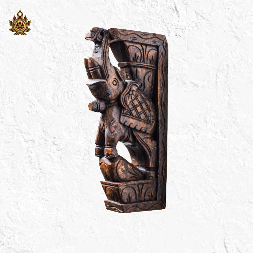 Elephant trunk up wall bracket corbel rosewood colour wood carving wall hanging decor south indian chettinad handcarved handicraft (Single)