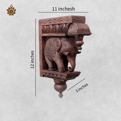 Elephant Wall Bracket Handcarved Wooden Elephant Corbel (Single)