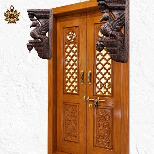 Peacock rosewood natural colour double bodhil Vagai wood carving wall bracket (18x9x2.5) (Single)