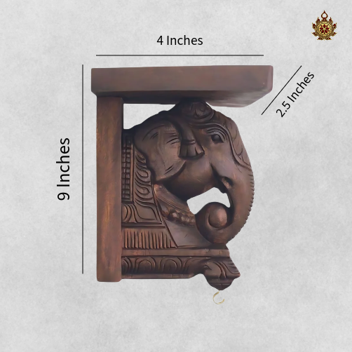 Wood Carved Elephant Brackets – Wooden Finish (Single)