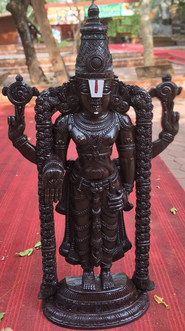 Handcrafted Lord Venkateswara (Balaji) Wooden Statue - (Shine Polish & Matte Finish)