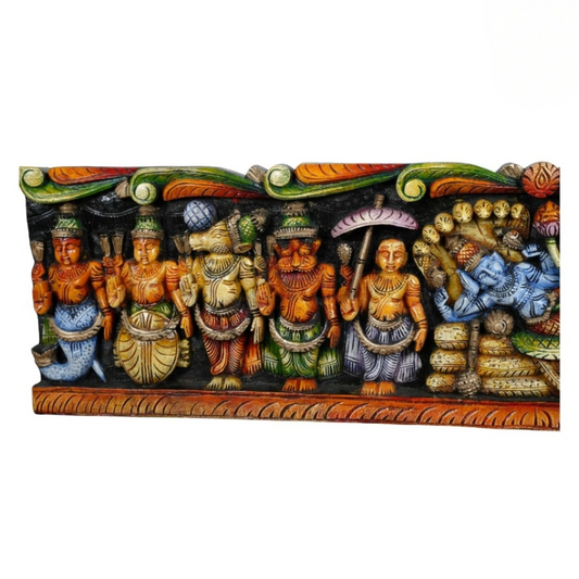 Dasavatar Horizontal Panel with Resting Vishnu Handcarved in Vagai