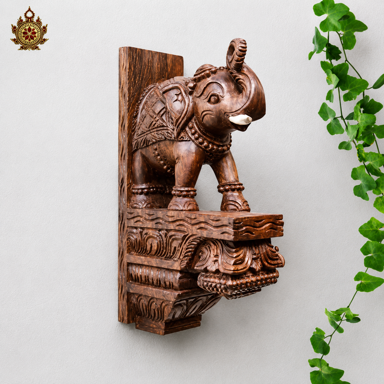 Elephant Door Hanging Bracket - Hand carved Wooden Decor (Single)
