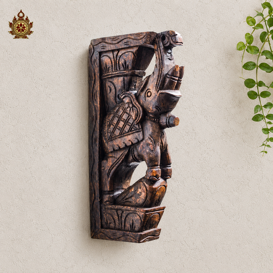 Elephant trunk up wall bracket corbel rosewood colour wood carving wall hanging decor south indian chettinad handcarved handicraft (Single)
