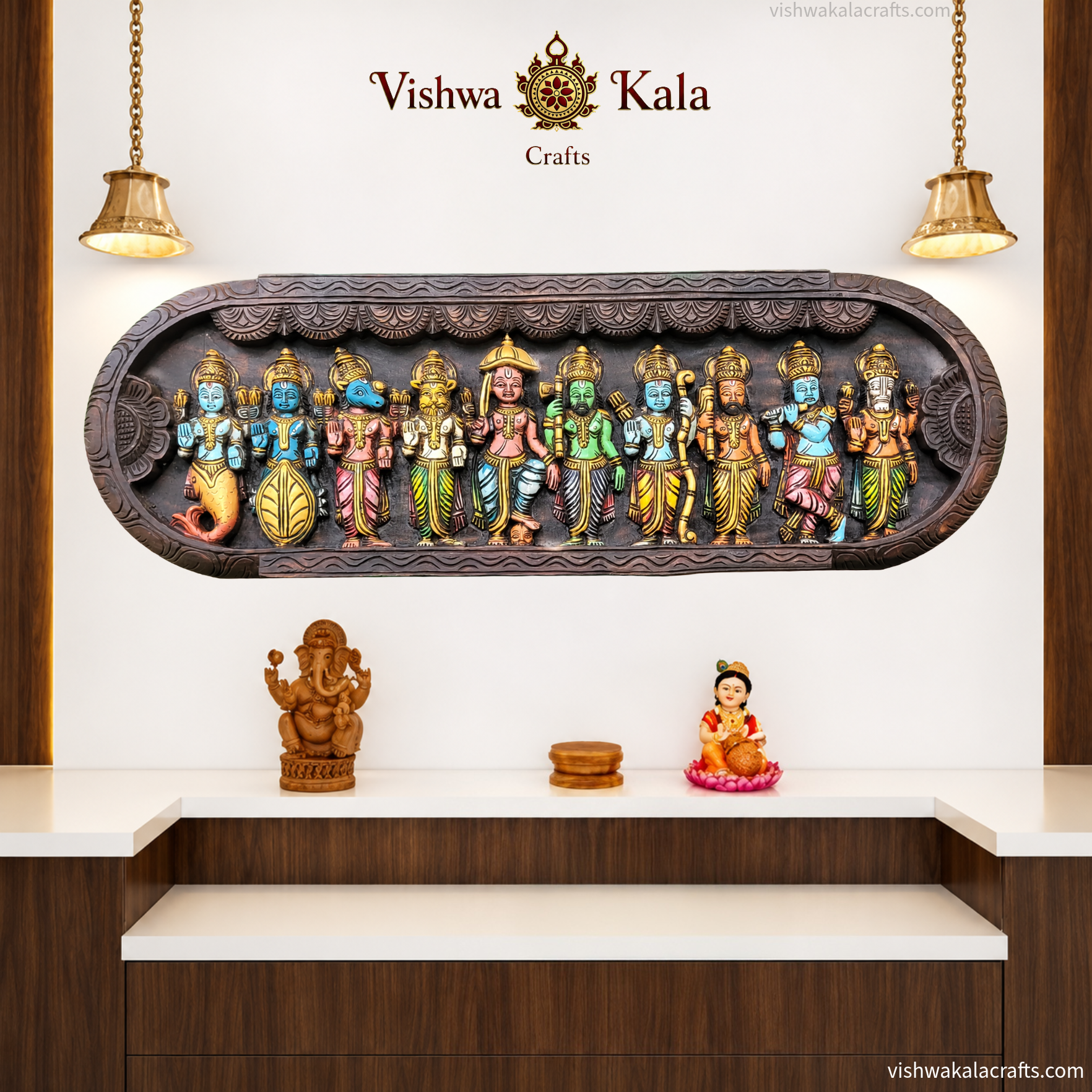 Dasavatharam wall panel wooden decor god