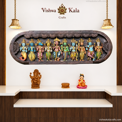 Dasavatharam wall panel wooden decor god