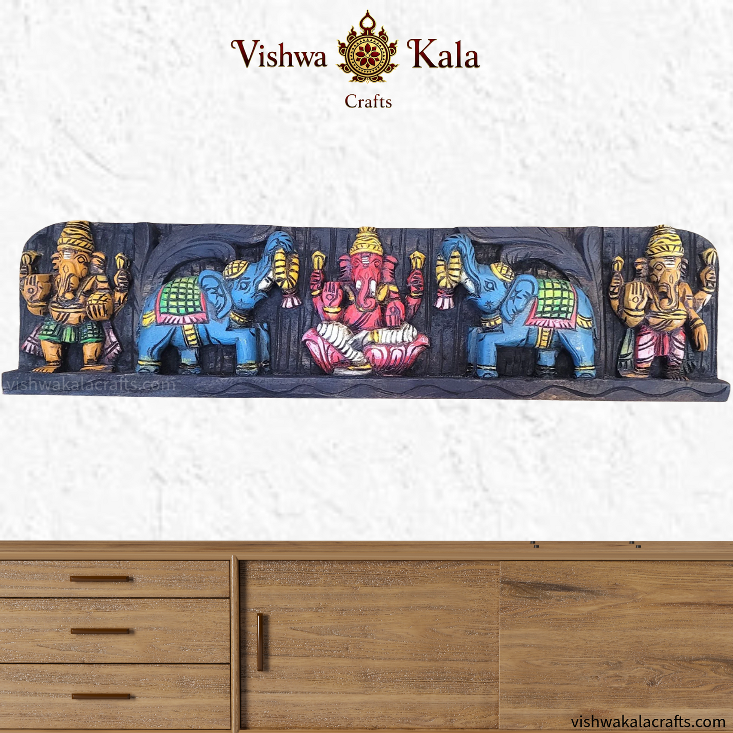 Gaja Ganesha wood panel