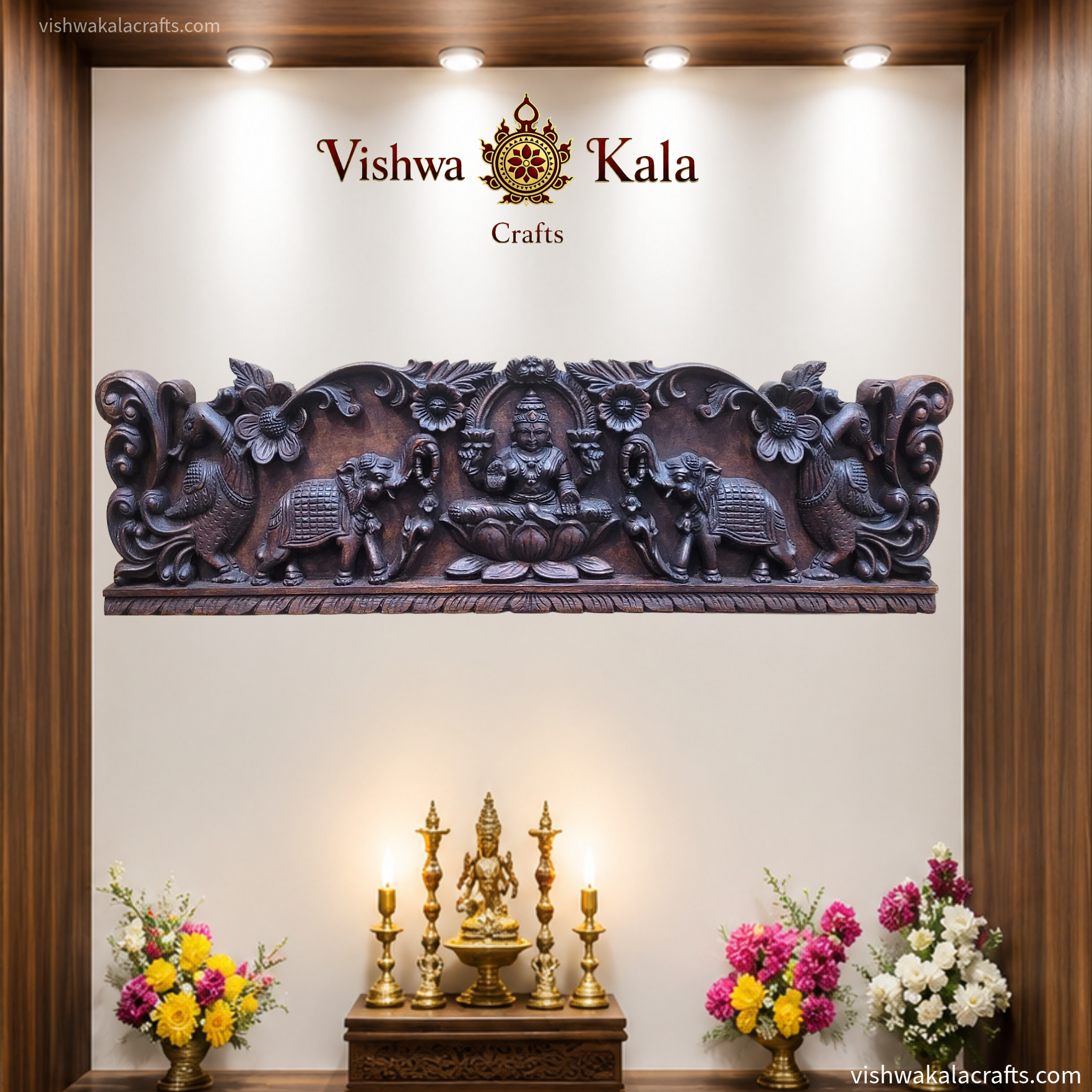 Gajalakshmi rose wood wall panel decor