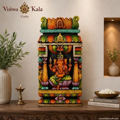 Ganesha Wall Panel Temple Gopuram Style wood carved