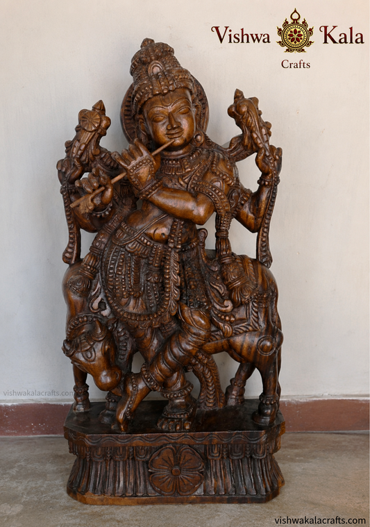 Handcrafted Wooden Gopal Krishna (3 feet)