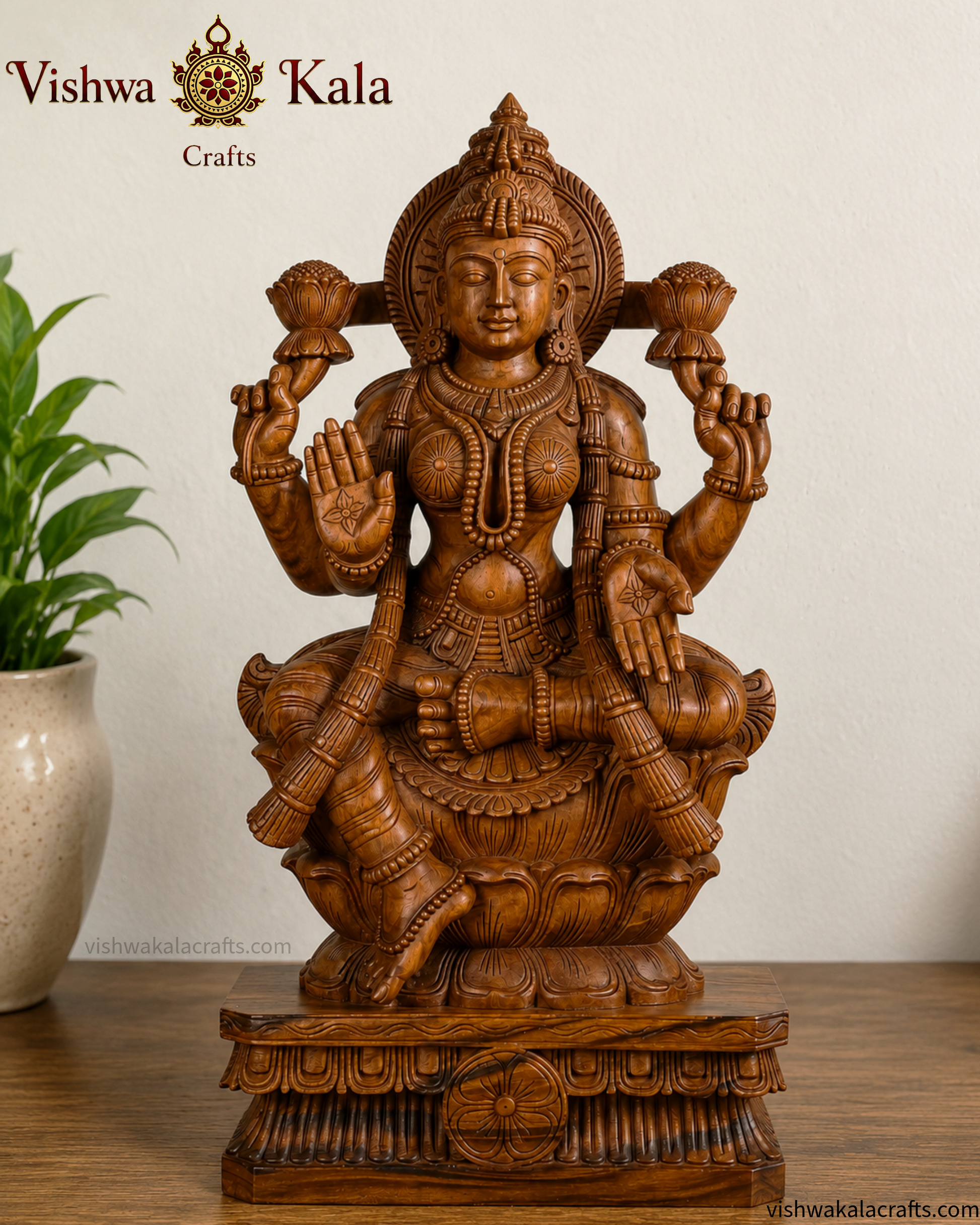 Handcrafted Wooden Lakshmi Idol Temple Style (3 feet) Vaagai wood