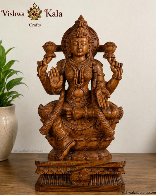 Handcrafted Wooden Lakshmi Idol Temple Style (3 feet) Vaagai wood