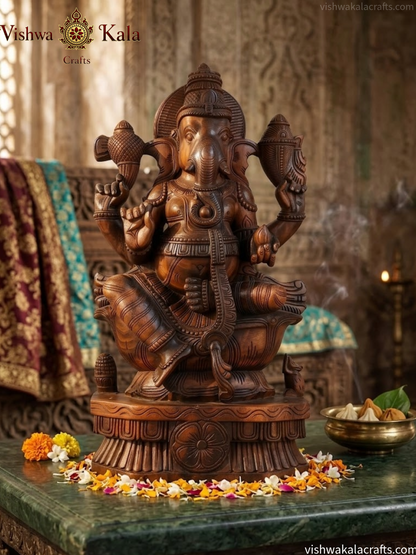 Handcrafted Wooden Lord Ganesha Sculpture 36''