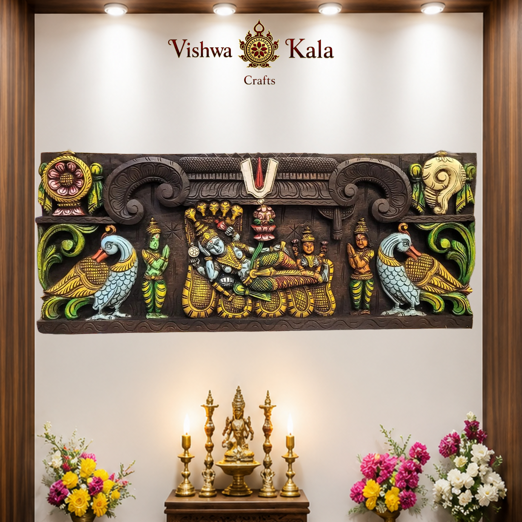 Lord ranganathar With namam Sangu chekkaram & Annam Wooden WAll Panel 