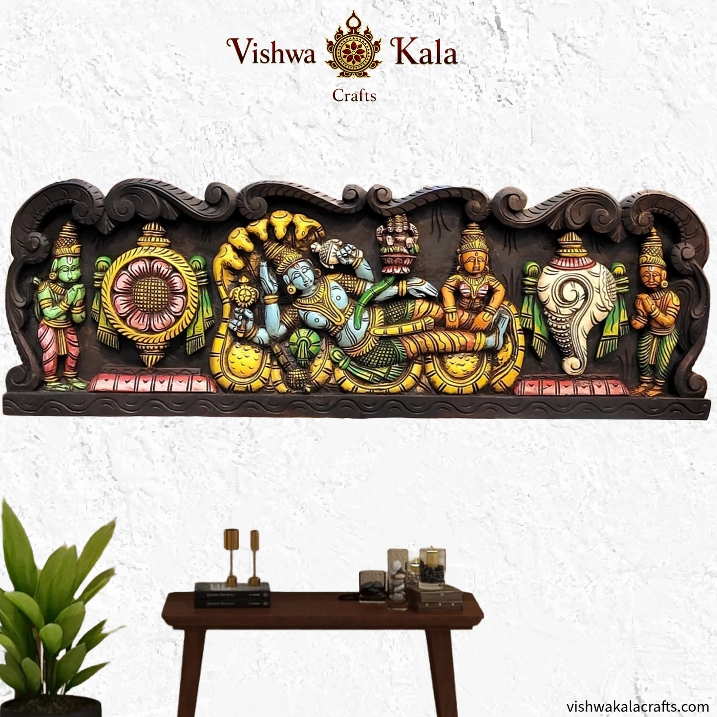 Lord ranganathar wih garudar wall panel wood carving