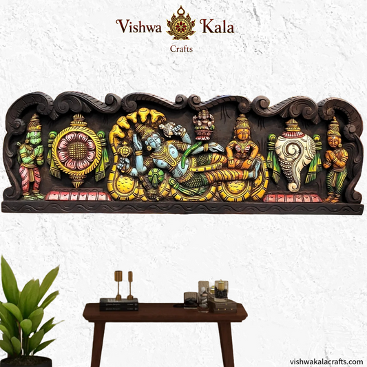 Lord ranganathar wih garudar wall panel wood carving