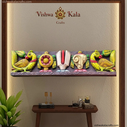 Namam Sangu Chakram with Parrot Wooden Wall panel