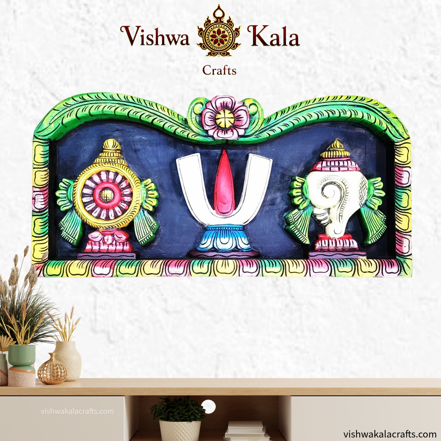 Nammam Sanguchakram Wooden panel carved