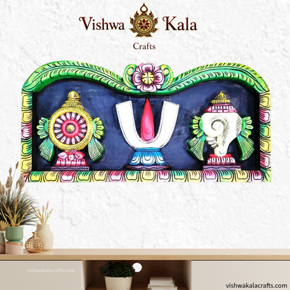 Nammam Sanguchakram Wooden panel carved