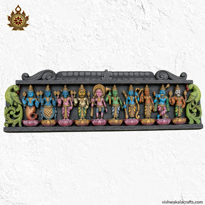 Dasavatharam Wood Carving Wall Panel 36" Vagai Wood