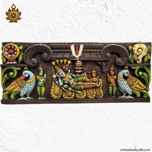 Lord Ranganathar with Namam Sangu Chekkaram Wooden wall Hanging Panel