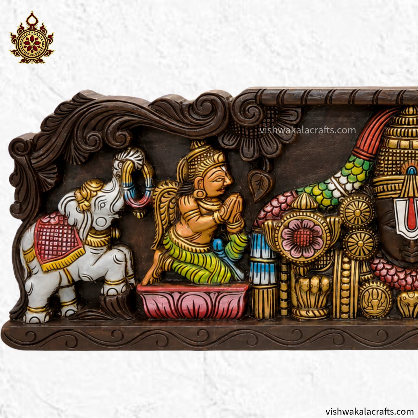 Lord Balaji With Garudan & Hanuman Wooden Wall Panel