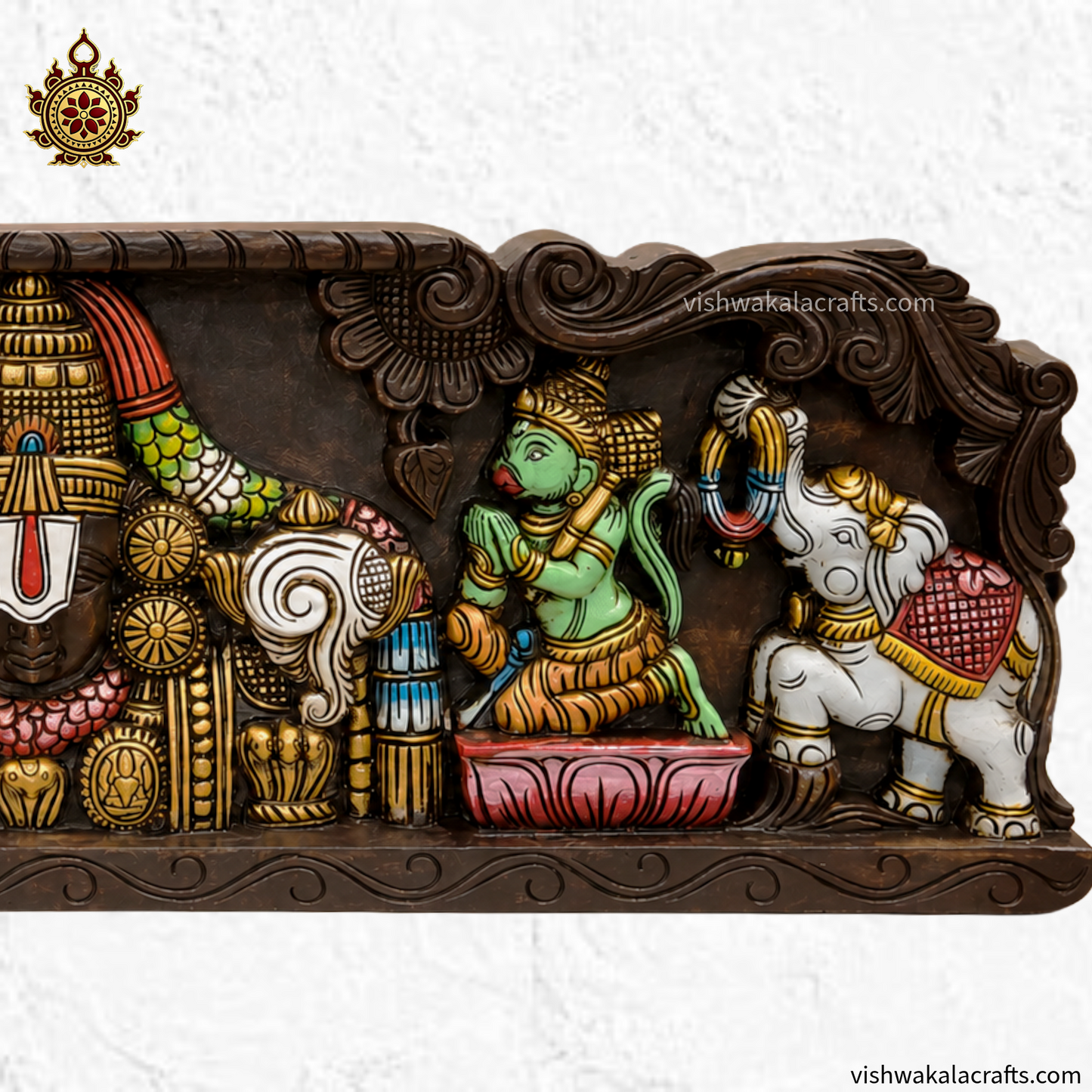 Lord Balaji With Garudan & Hanuman Wooden Wall Panel