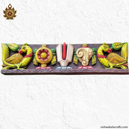 Namam Sangu Chakram with Parrot Wooden Wall panel