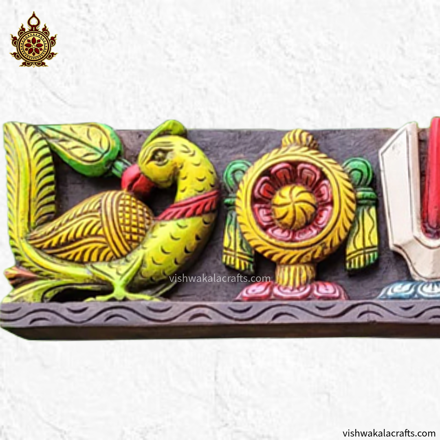 Namam Sangu Chakram with Parrot Wooden Wall panel
