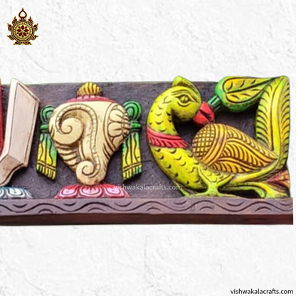 Namam Sangu Chakram with Parrot Wooden Wall panel