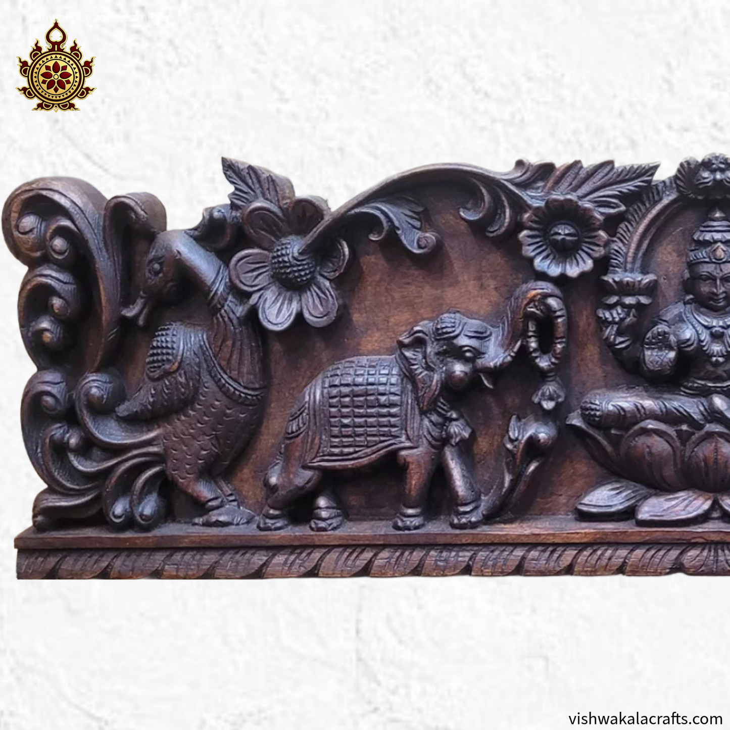 Gajalakshmi with elephants Rosewood colour wall panel