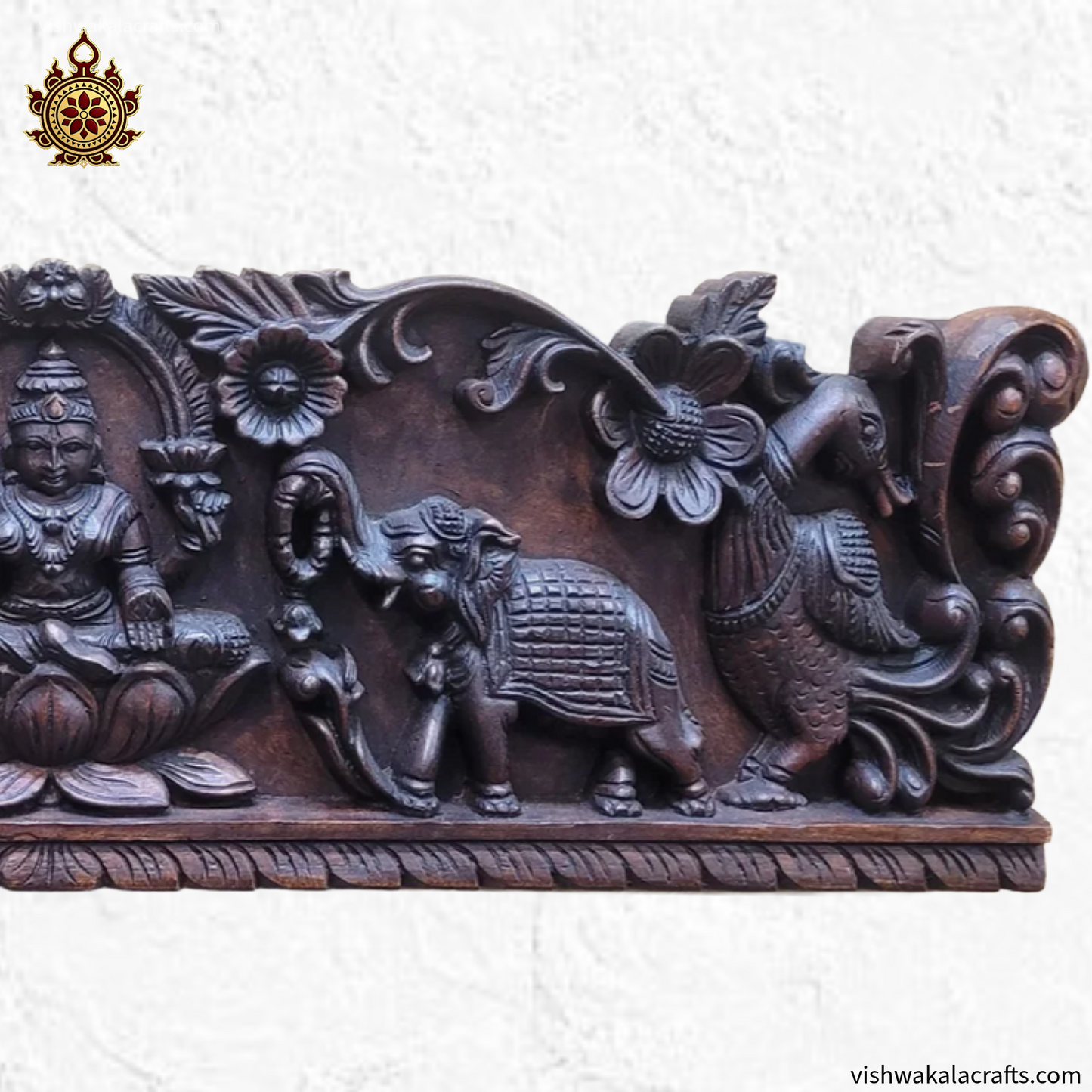 Gajalakshmi with elephants Rosewood colour wall panel